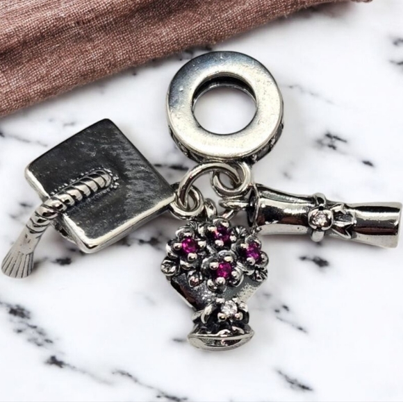 Graduation Charm Flowers Diploma S925 Sterling Silver Bracelet Graduate Gift NEW - Picture 5 of 9